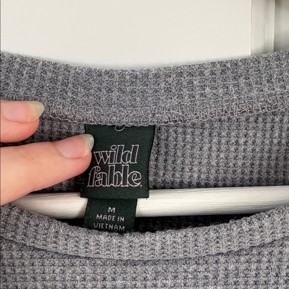 Target Wild Fable Charcoal Ribbed Lettuce Hem Crop Top medium - Picture 2 of 4